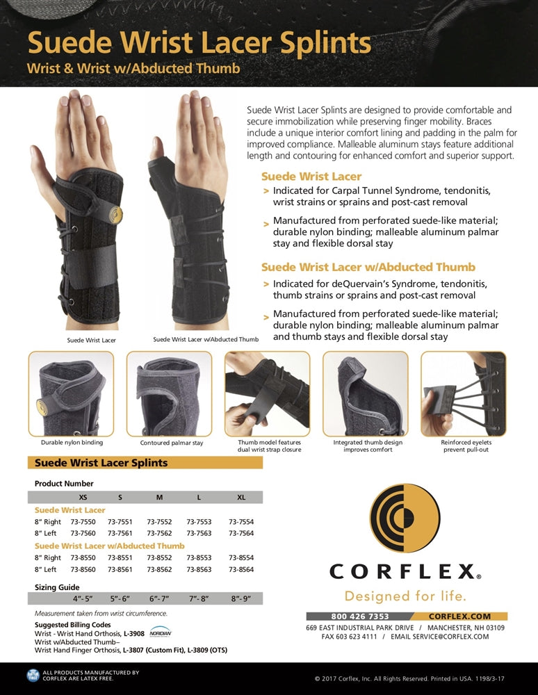Load image into Gallery viewer, Corflex 8" Suede Wrist Lacer Splint w/Abducted Thumb