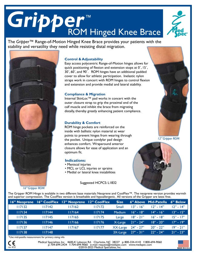 Load image into Gallery viewer, MedSpec Gripper™ 12" Hinged Knee Brace, CoolFlex ROM