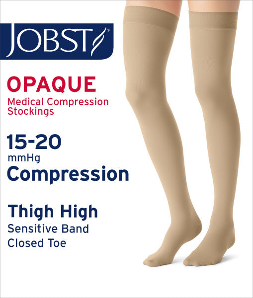 Load image into Gallery viewer, JOBST Women's Opaque Petite Thigh High Sensitive Top Band 15-20 mmHg Closed Toe