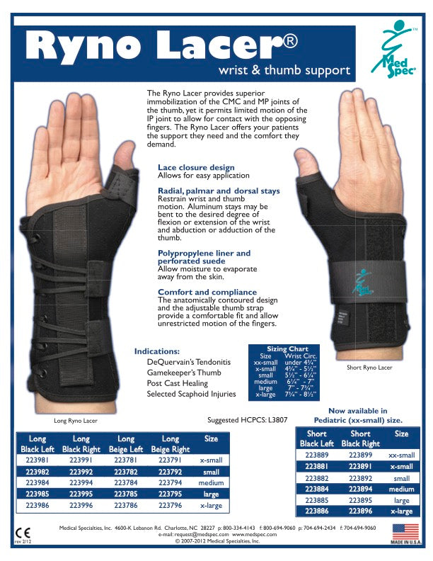 Load image into Gallery viewer, Med Spec Ryno Lacer® Wrist & Thumb Support - Short