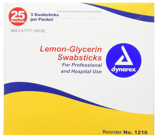 Dynarex Lemon Glycerin Swabs, 75 Count - 3 swabsticks per packet # 1216