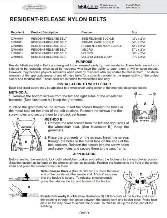 SkiL-Care Resident-Release Nylon Belts