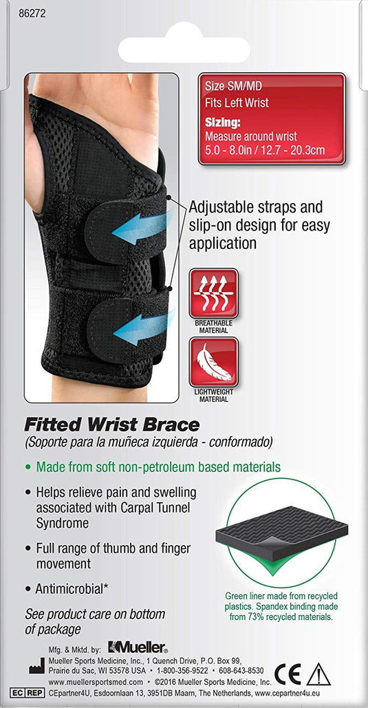 Mueller Fitted Wrist Brace Green Line - Fitted Wrist Brace