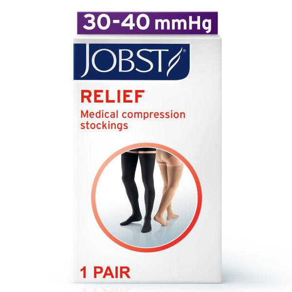 Load image into Gallery viewer, JOBST Relief Compression Stockings 30-40 mmHg Thigh High, with Silicone Dot Band Open Toe