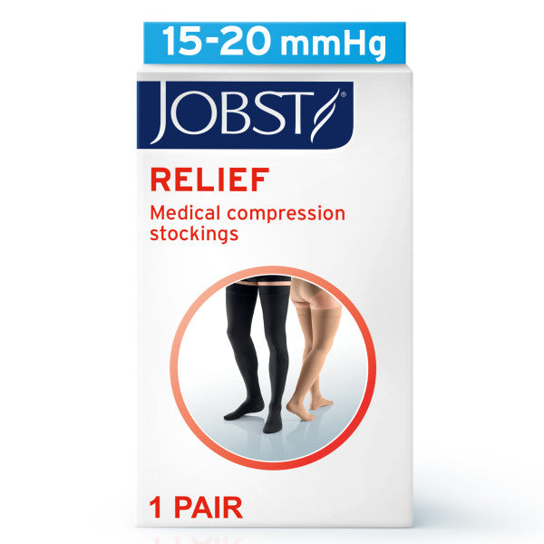 Load image into Gallery viewer, JOBST Relief Silicone Compression Thigh High, 15-20 mmHg Open Toe, Beige