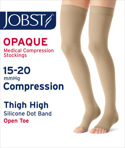 Load image into Gallery viewer, JOBST Women's Opaque Petite Thigh High Dot 15-20 mmHg Open Toe