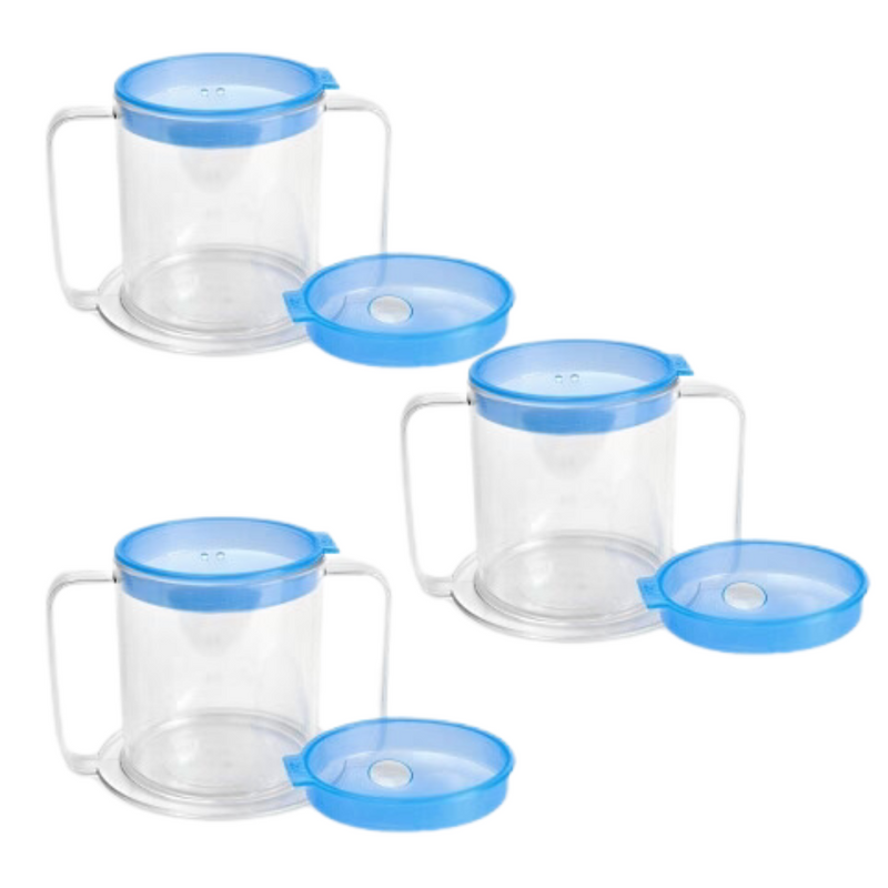 Load image into Gallery viewer, Providence Spillproof 2 HANDLE Clear Mug With 1 Thick Liquid BLUE Lid

