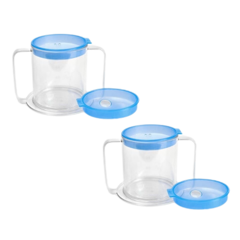 Load image into Gallery viewer, Providence Spillproof 2 HANDLE Clear Mug With 1 Thick Liquid BLUE Lid
