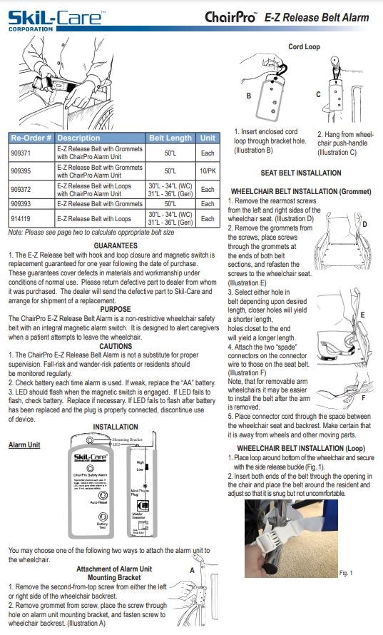 Load image into Gallery viewer, SkiL-Care E-Z Release Belt Alarm System
