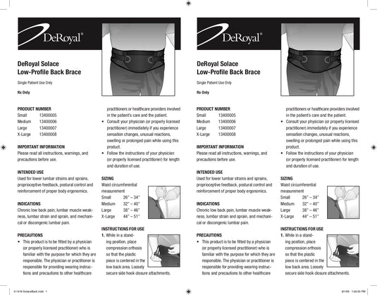 DeRoyal Solace Low Profile Back Brace
