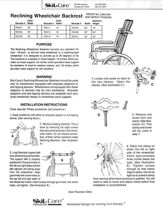 SkiL-Care Reclining Wheelchair Backrest